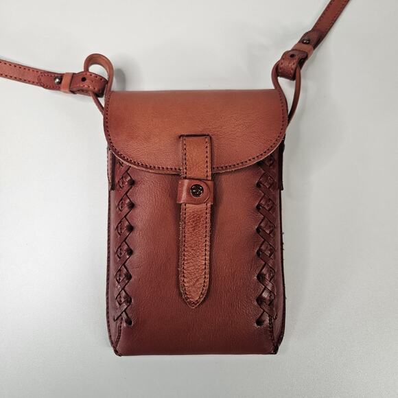 Montana West Genuine Leather Whipstitch Crossbody Micro Bag Red Leather Western - Picture 2 of 11